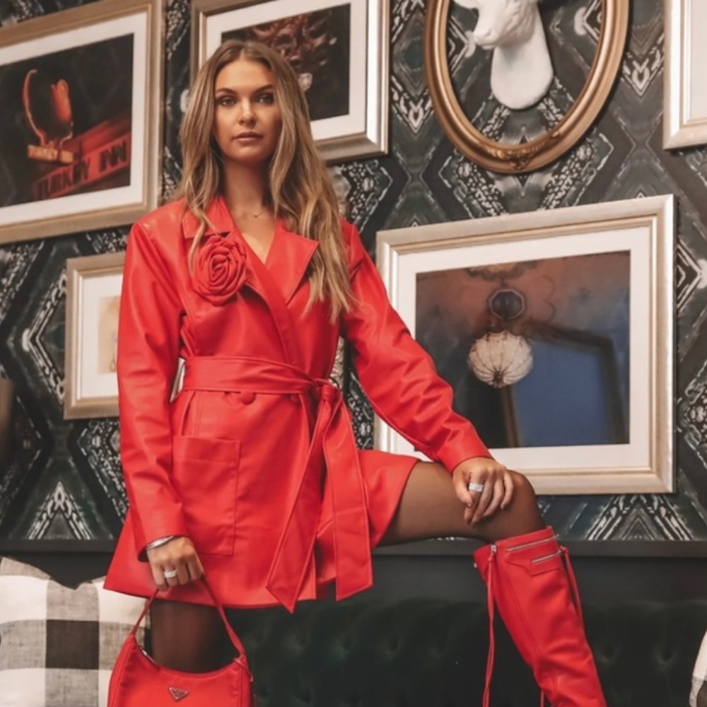 For love and lemons paisley faux red leather jacket